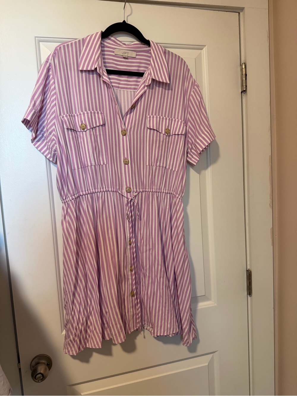 LOFT Pink Stripe Shirt Dress